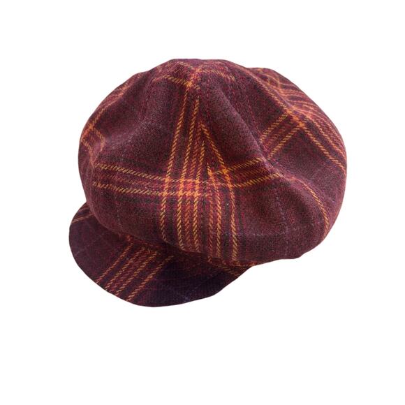 Billabong Newsboy Hat Wool Polyester One Size Adult Maroon Plaid Tartan Crimson - Picture 3 of 7